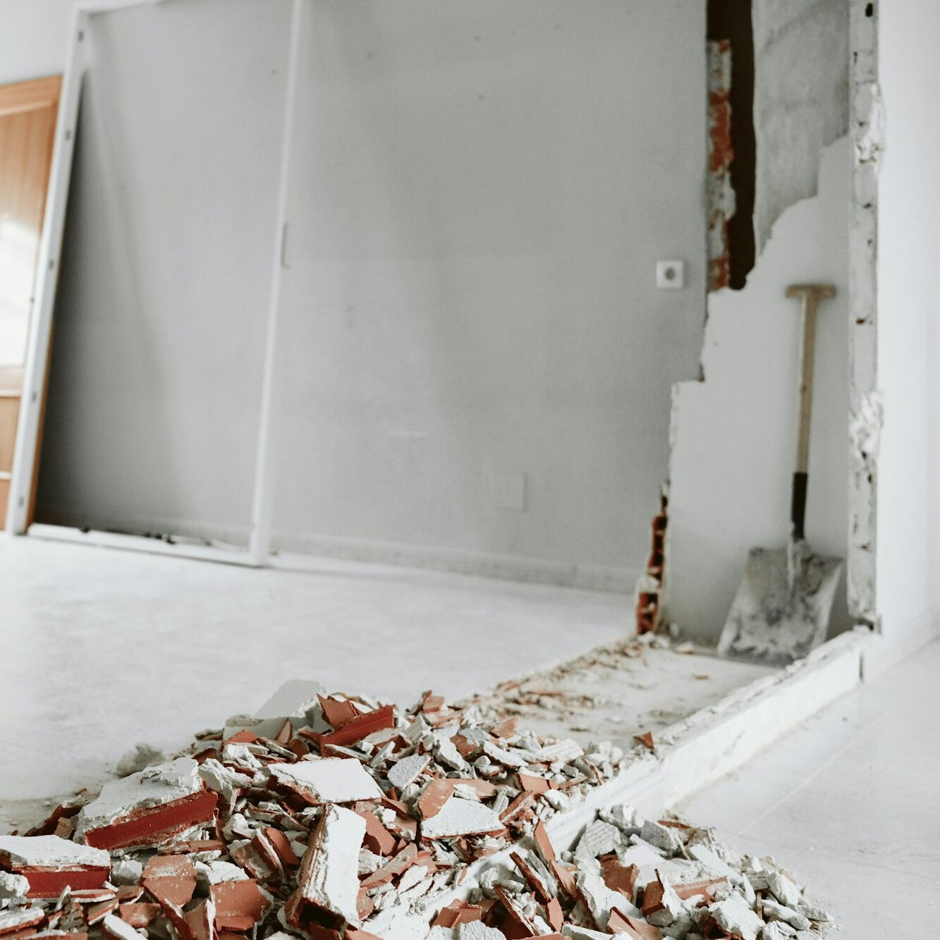 debris at home construction site. Home renovation